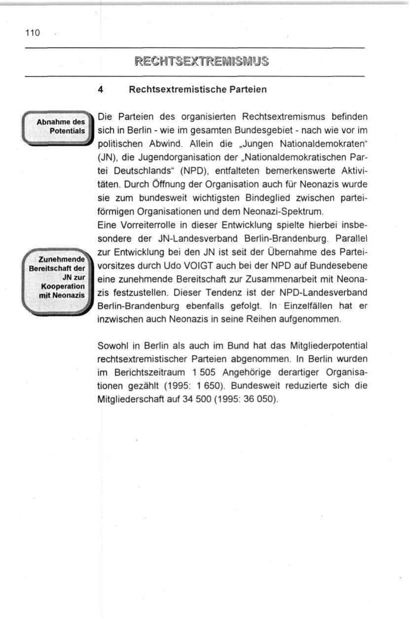 Seite 110 des Verfassungsschutzbericht 1996 Berlin