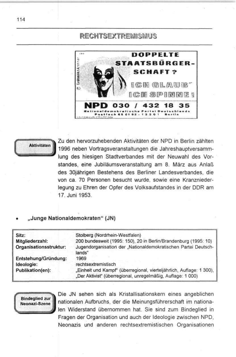 Seite 114 des Verfassungsschutzbericht 1996 Berlin