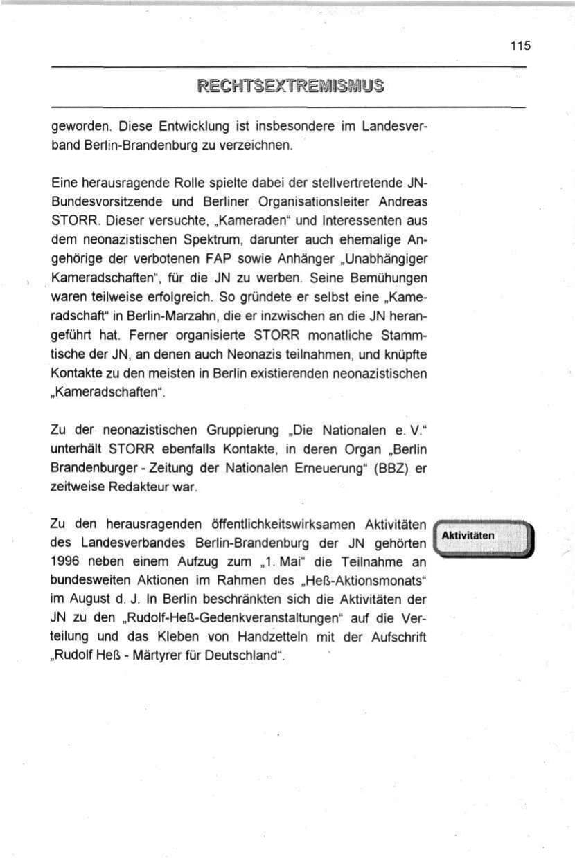 Seite 115 des Verfassungsschutzbericht 1996 Berlin