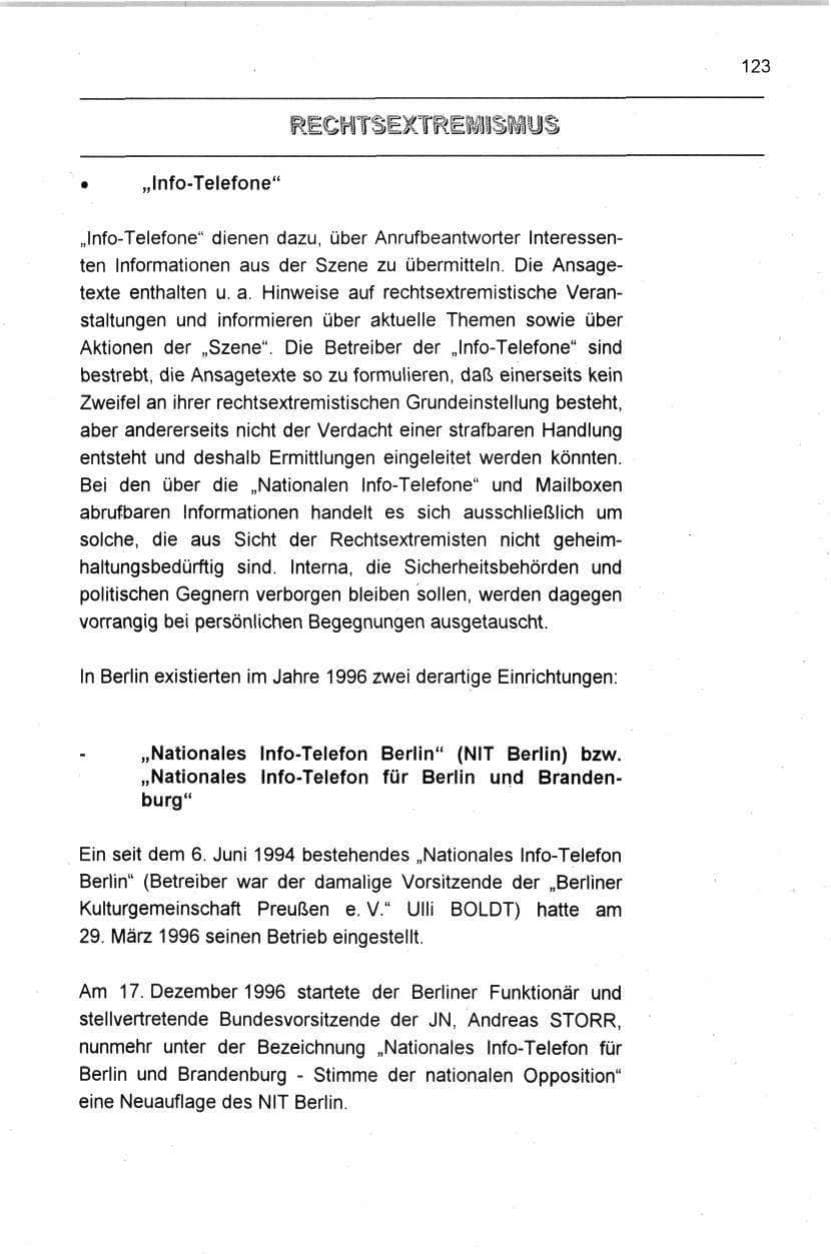 Seite 123 des Verfassungsschutzbericht 1996 Berlin