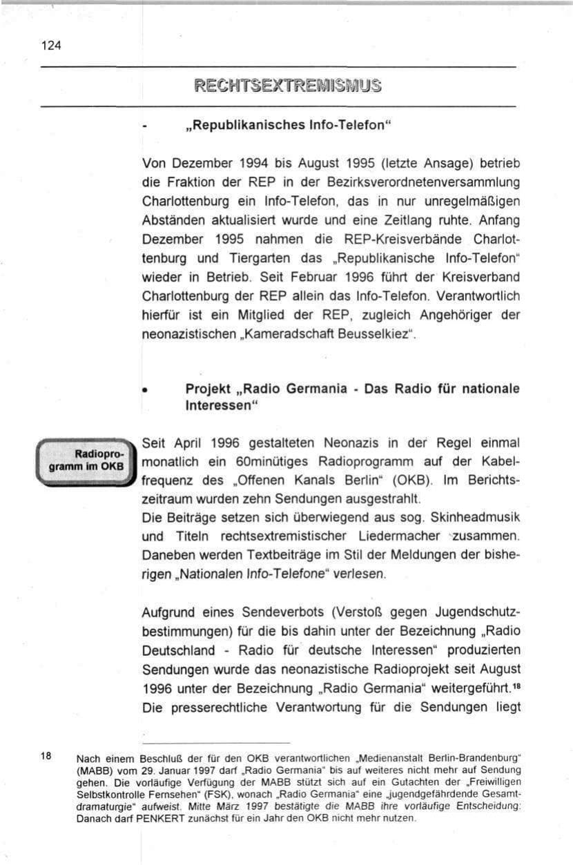 Seite 124 des Verfassungsschutzbericht 1996 Berlin