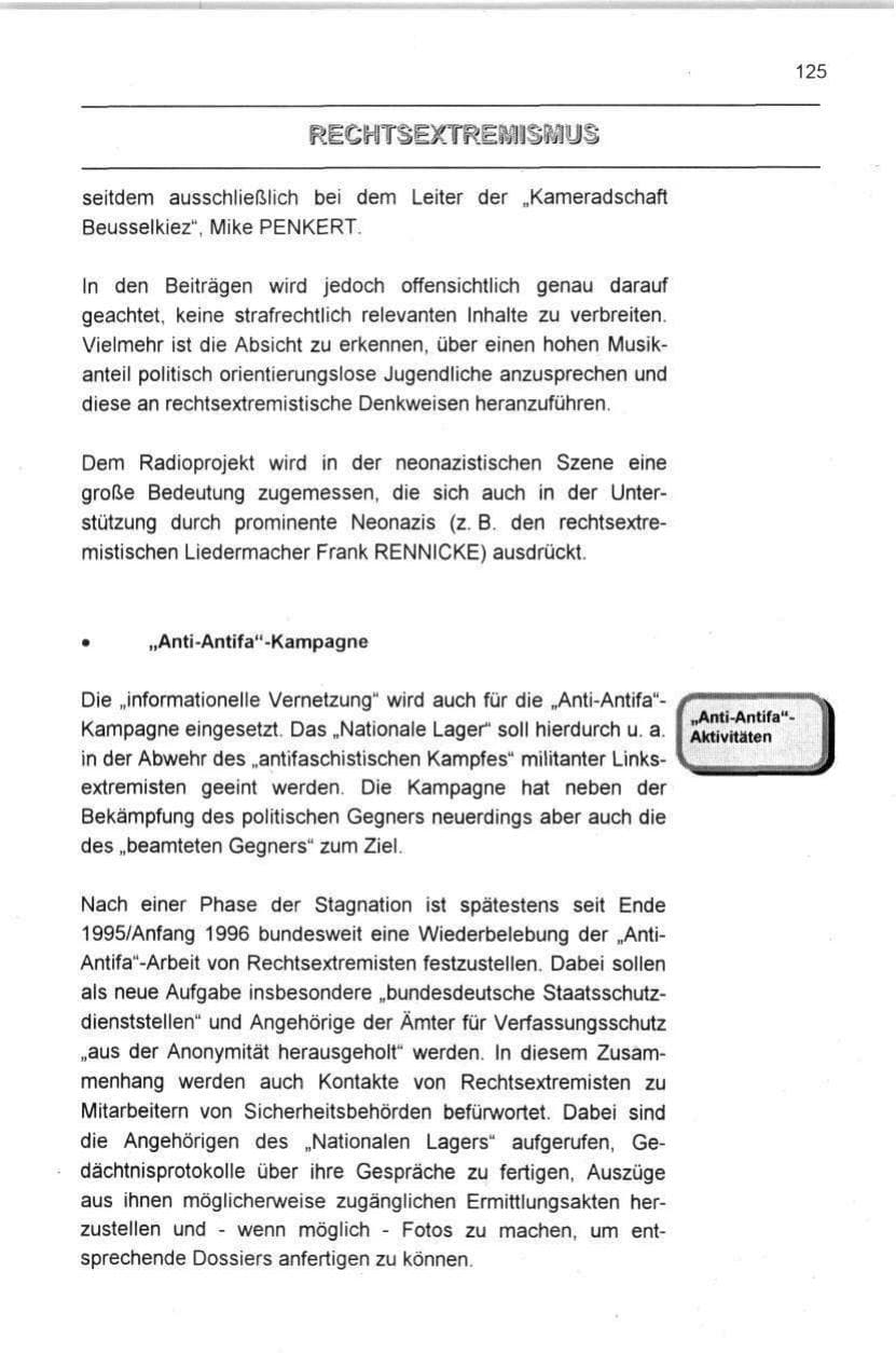 Seite 125 des Verfassungsschutzbericht 1996 Berlin