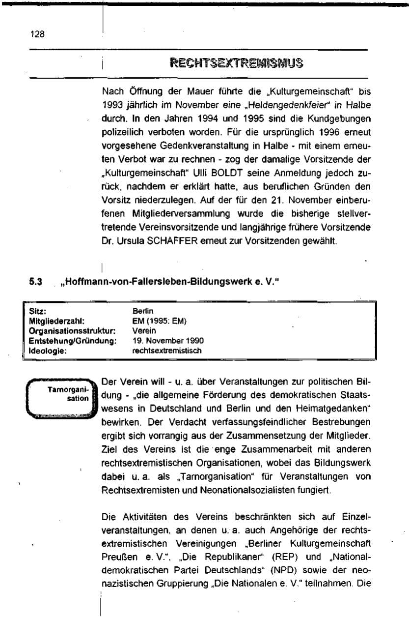Seite 128 des Verfassungsschutzbericht 1996 Berlin