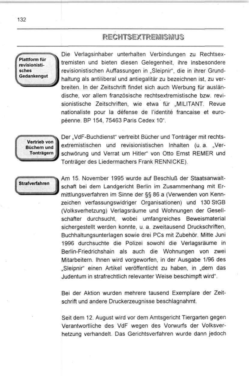 Seite 132 des Verfassungsschutzbericht 1996 Berlin