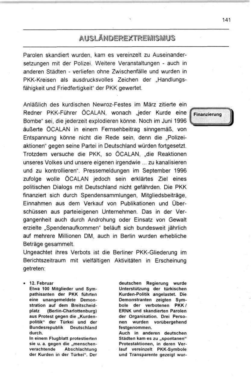 Seite 141 des Verfassungsschutzbericht 1996 Berlin
