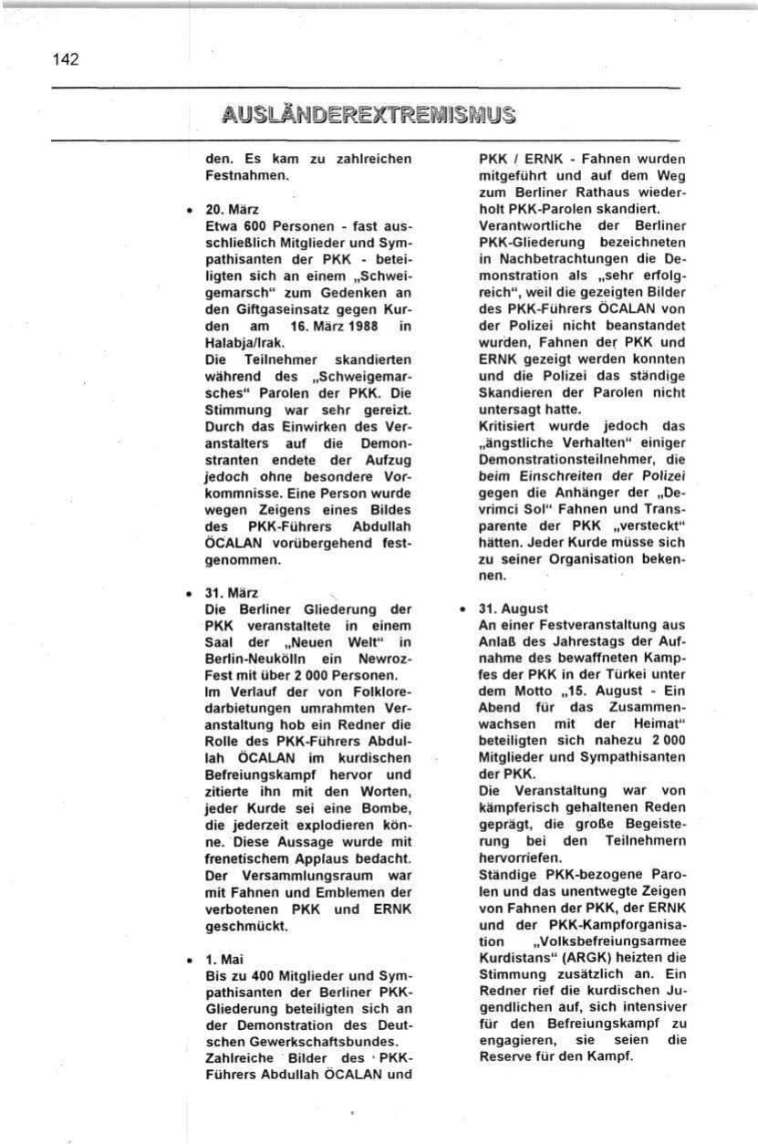 Seite 142 des Verfassungsschutzbericht 1996 Berlin