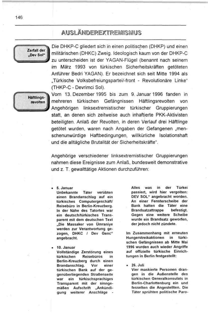 Seite 146 des Verfassungsschutzbericht 1996 Berlin