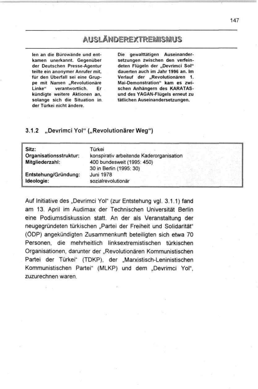Seite 147 des Verfassungsschutzbericht 1996 Berlin