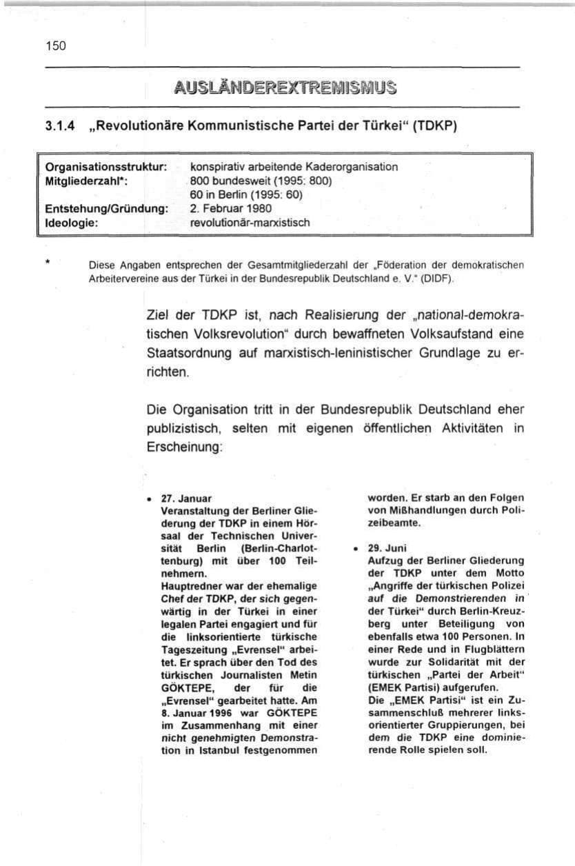 Seite 150 des Verfassungsschutzbericht 1996 Berlin