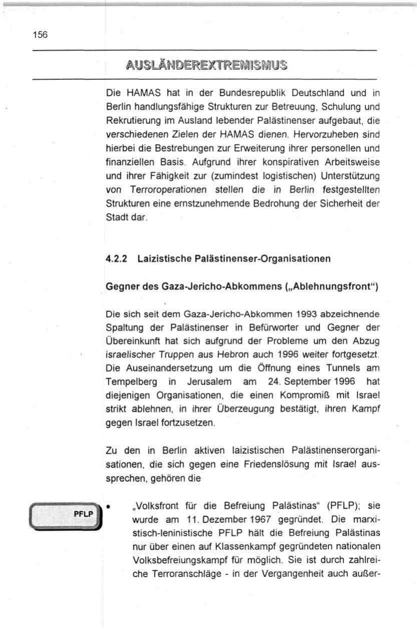 Seite 156 des Verfassungsschutzbericht 1996 Berlin