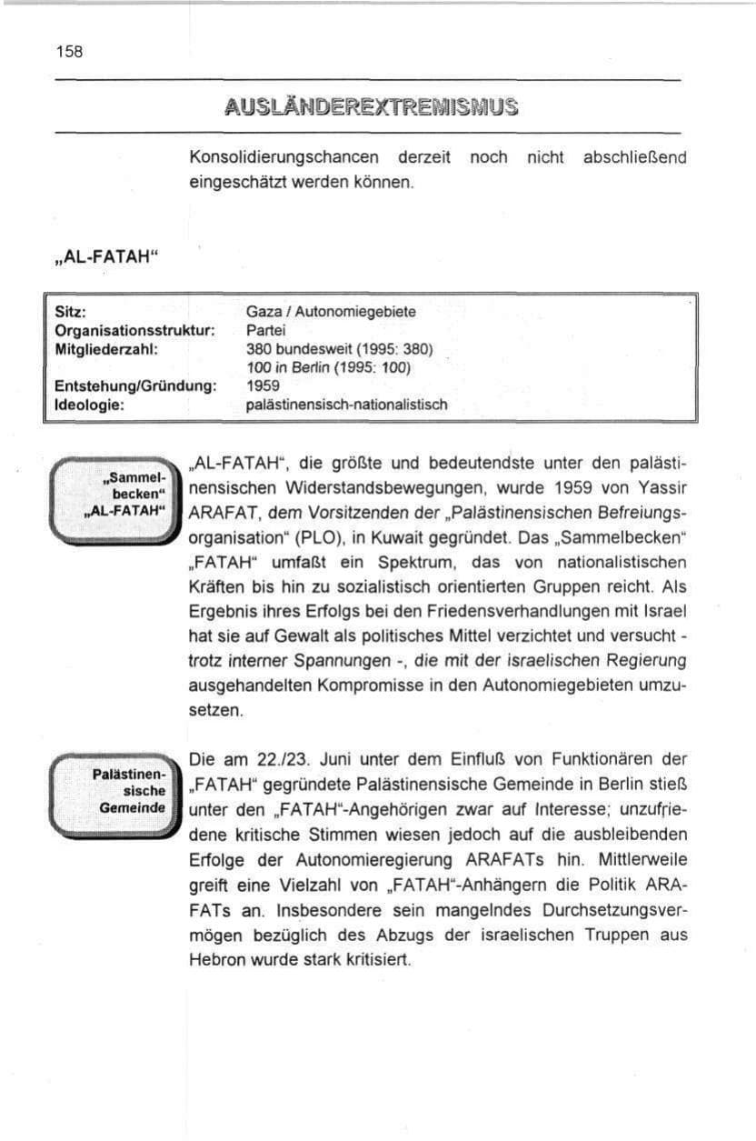 Seite 158 des Verfassungsschutzbericht 1996 Berlin