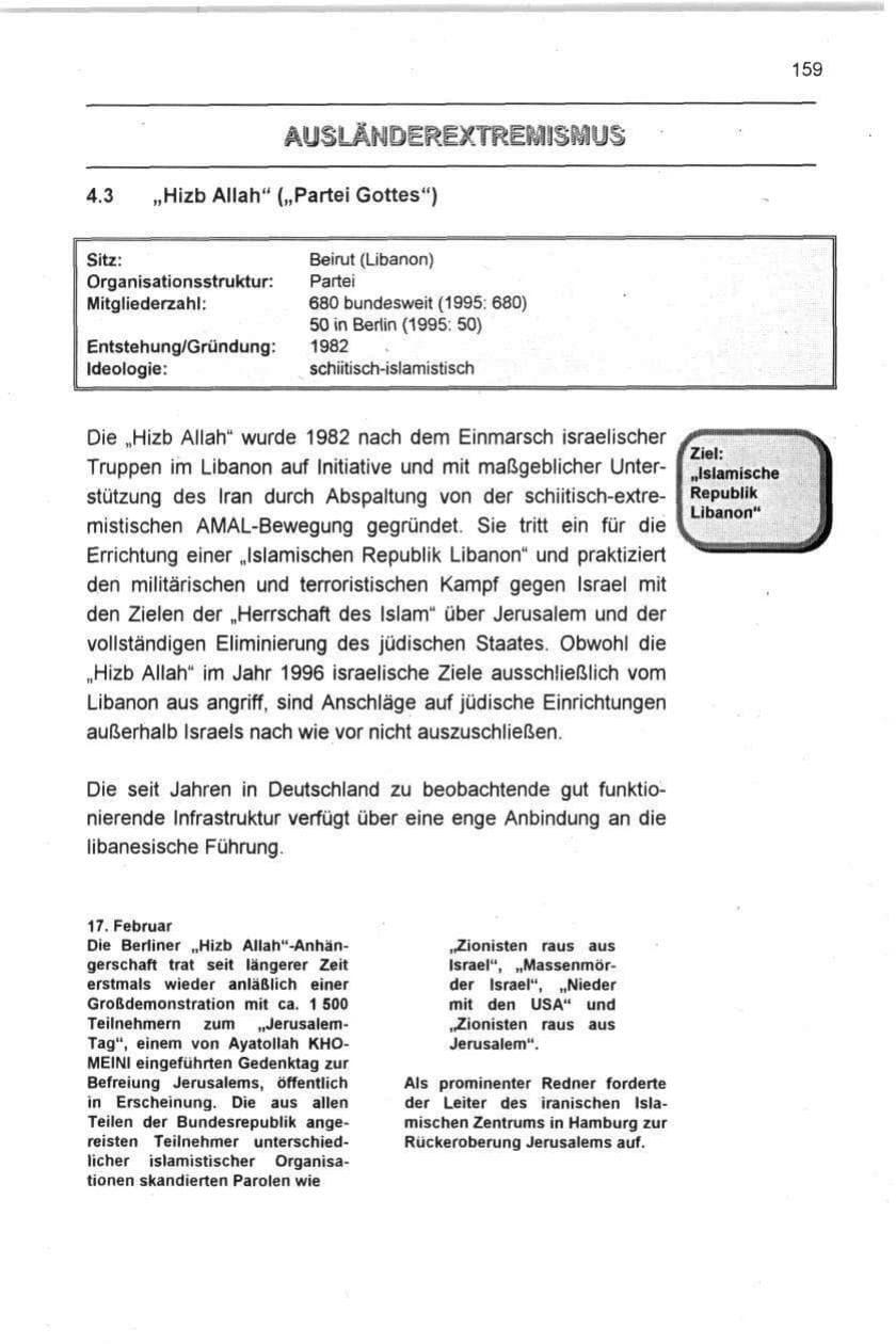 Seite 159 des Verfassungsschutzbericht 1996 Berlin