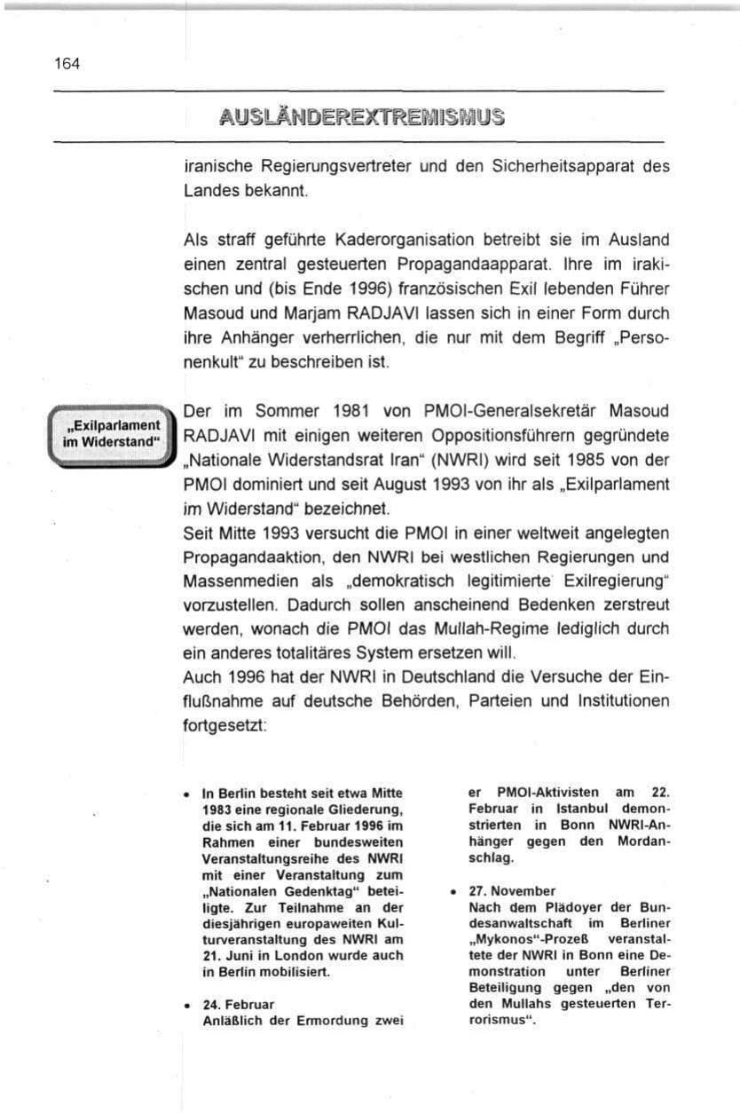 Seite 164 des Verfassungsschutzbericht 1996 Berlin