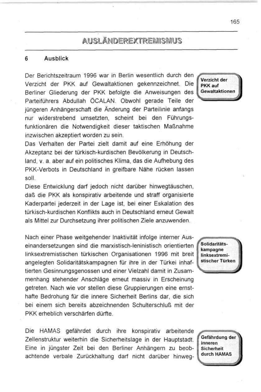 Seite 165 des Verfassungsschutzbericht 1996 Berlin