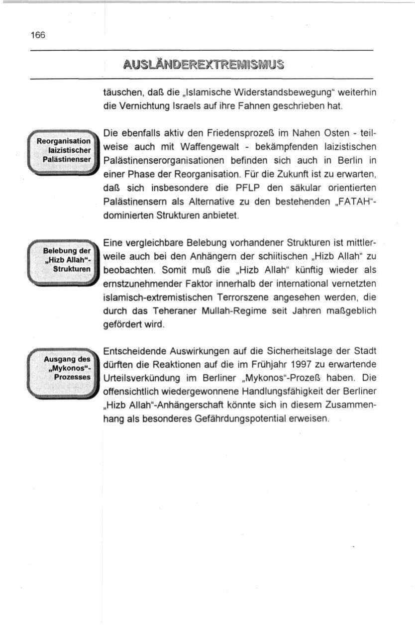 Seite 166 des Verfassungsschutzbericht 1996 Berlin