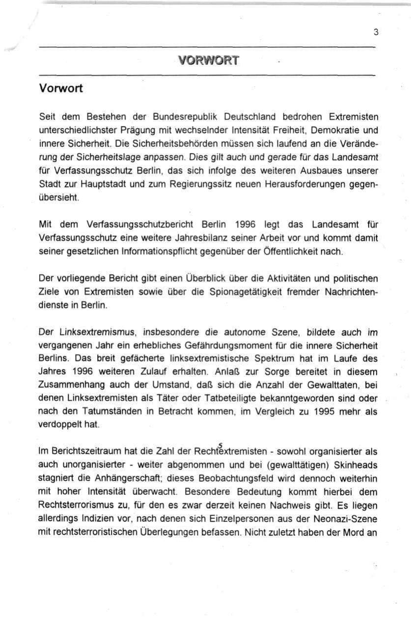 Seite 3 des Verfassungsschutzbericht 1996 Berlin
