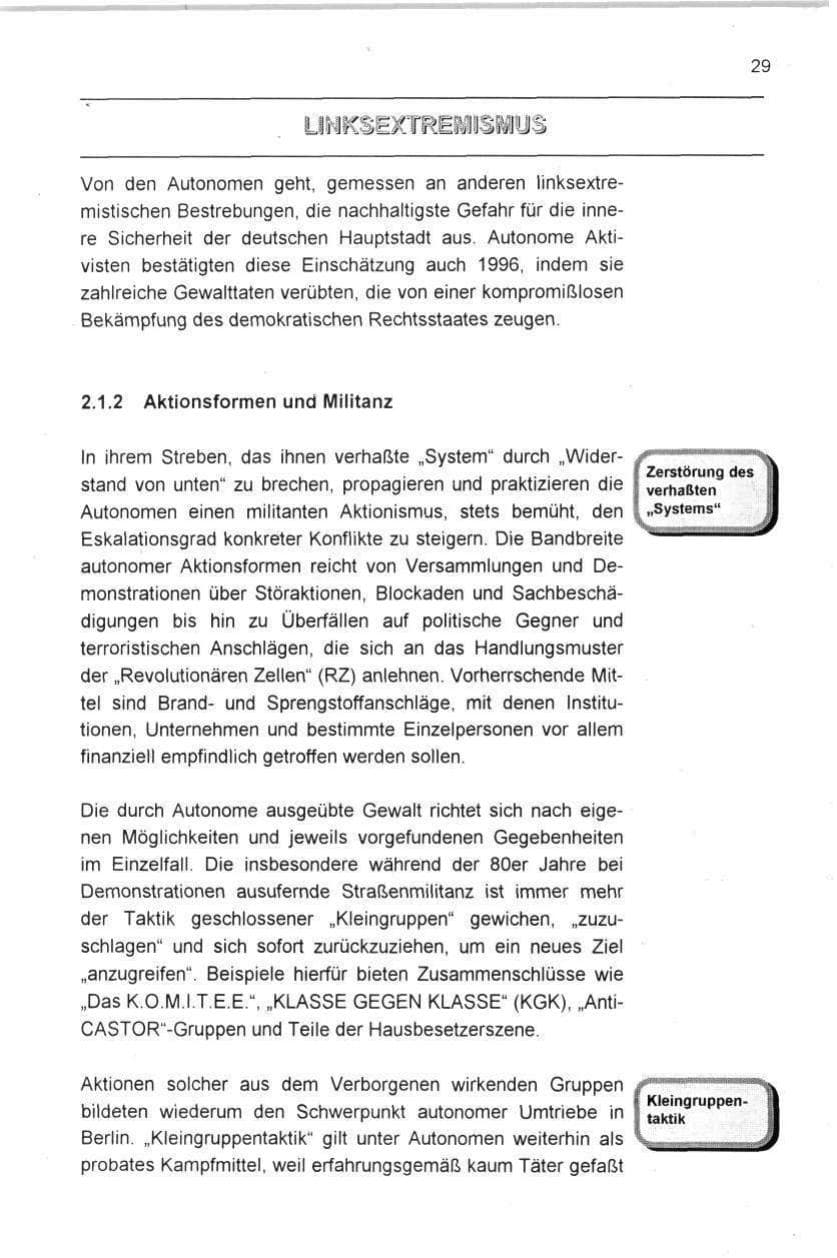 Seite 29 des Verfassungsschutzbericht 1996 Berlin