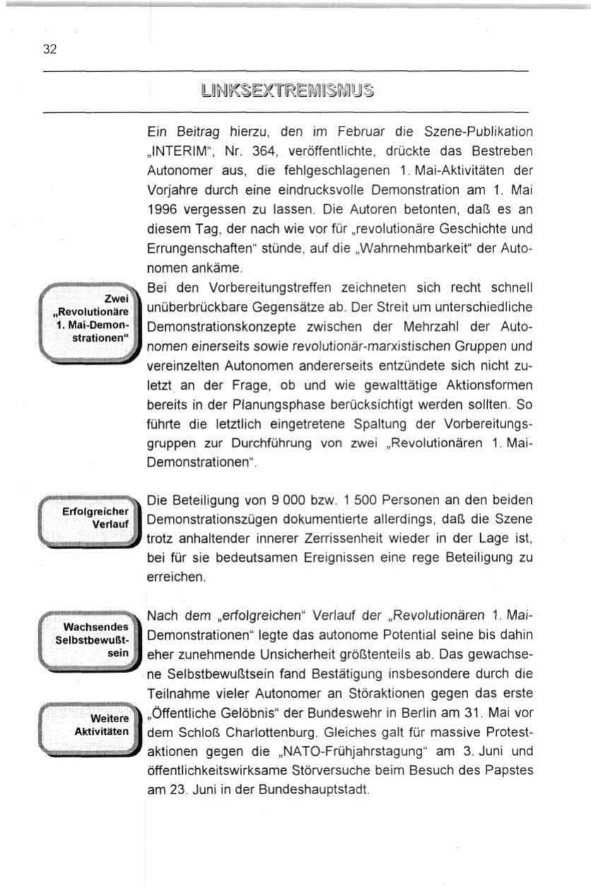 Seite 32 des Verfassungsschutzbericht 1996 Berlin