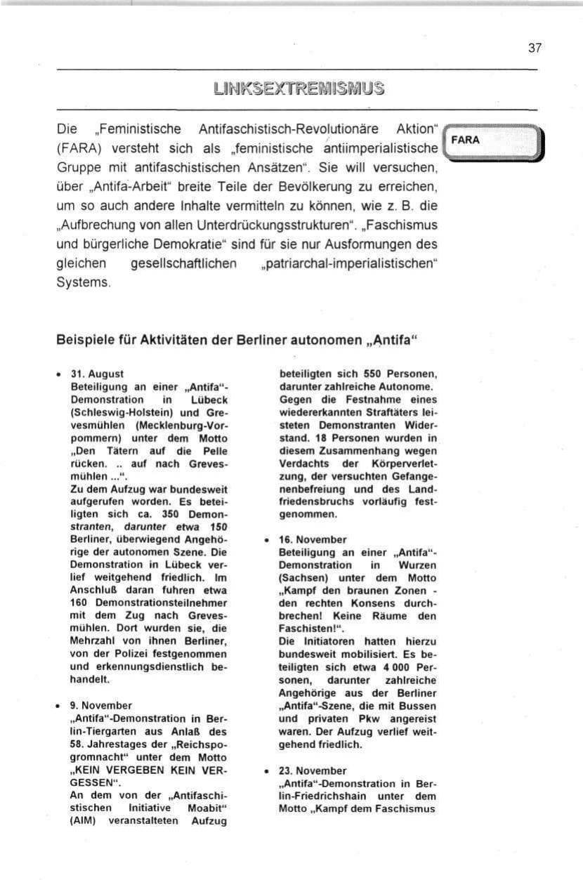 Seite 37 des Verfassungsschutzbericht 1996 Berlin