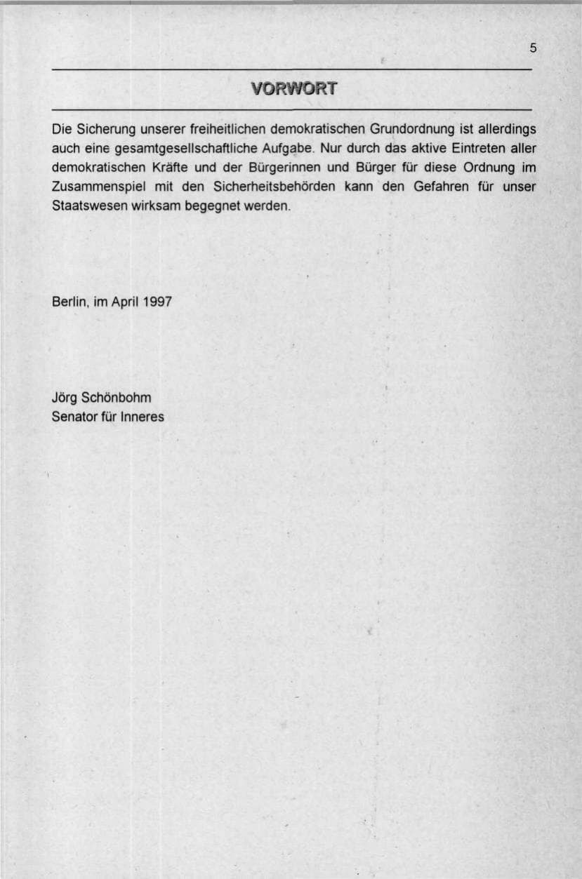 Seite 5 des Verfassungsschutzbericht 1996 Berlin