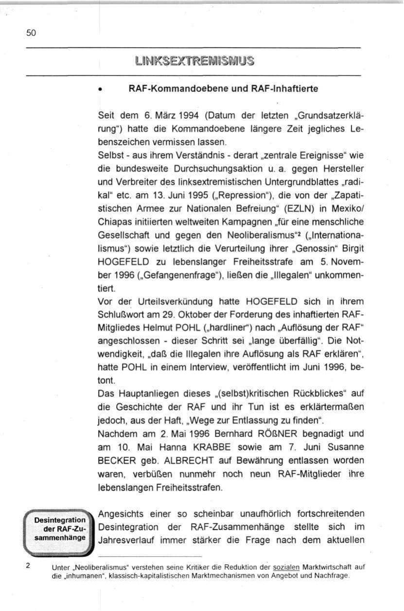 Seite 50 des Verfassungsschutzbericht 1996 Berlin