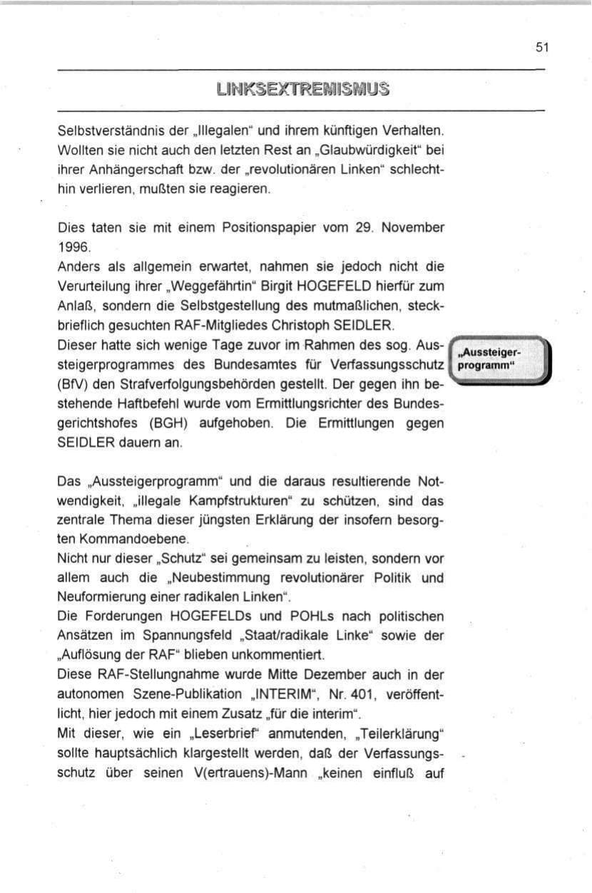 Seite 51 des Verfassungsschutzbericht 1996 Berlin