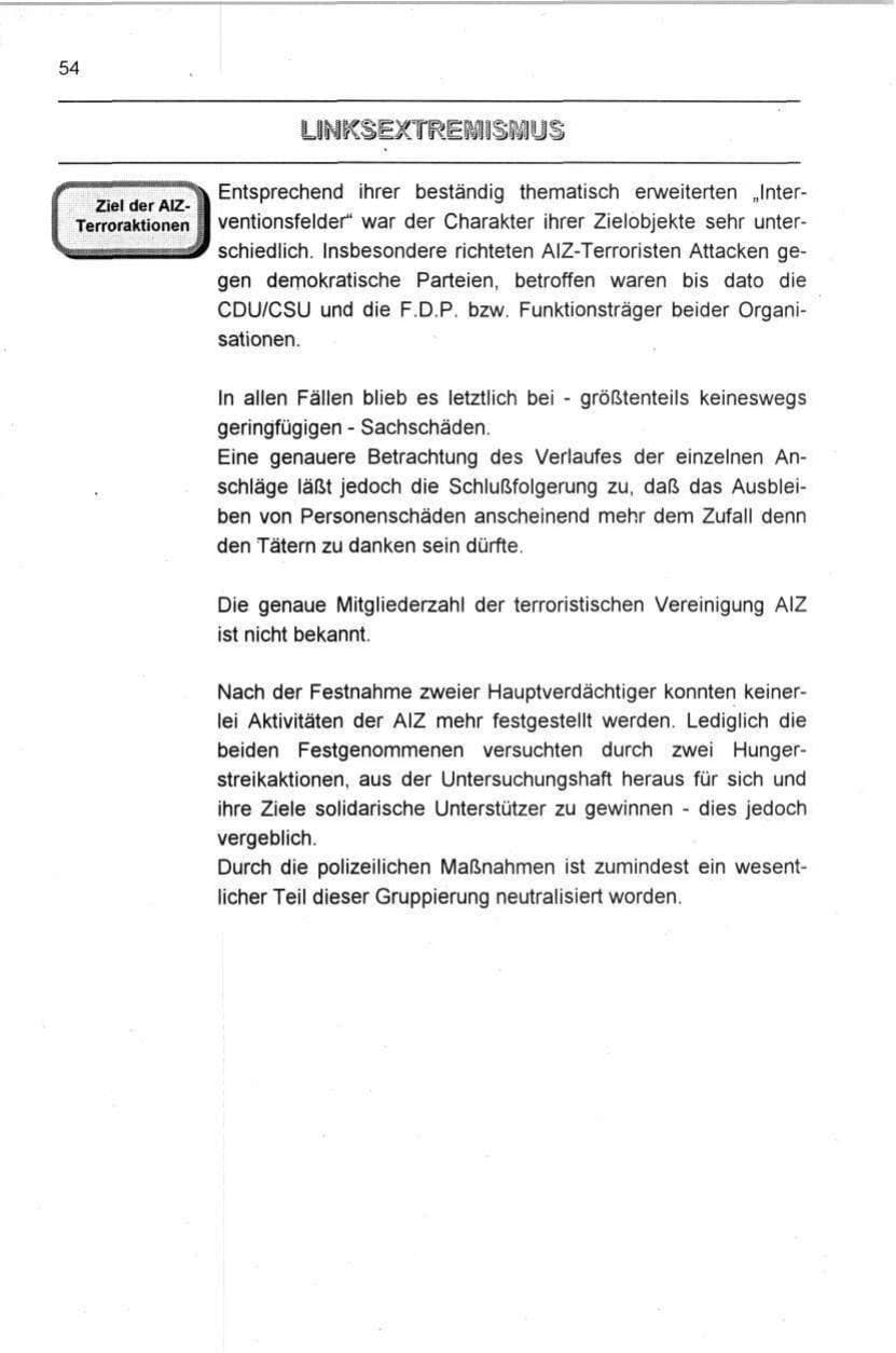 Seite 54 des Verfassungsschutzbericht 1996 Berlin