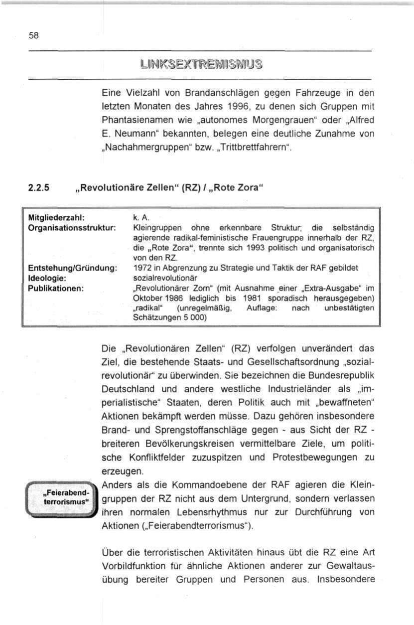 Seite 58 des Verfassungsschutzbericht 1996 Berlin