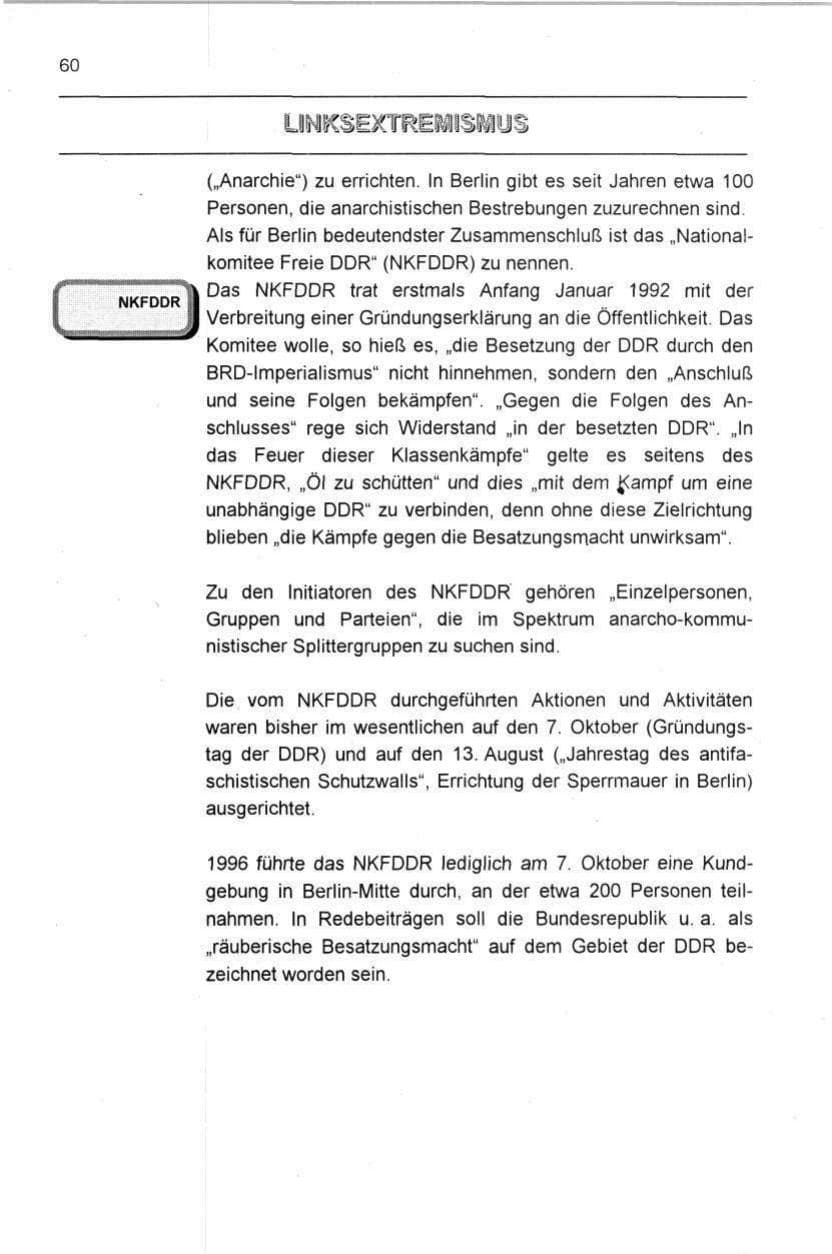 Seite 60 des Verfassungsschutzbericht 1996 Berlin