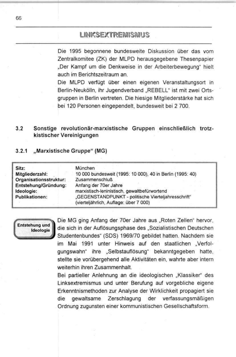 Seite 66 des Verfassungsschutzbericht 1996 Berlin