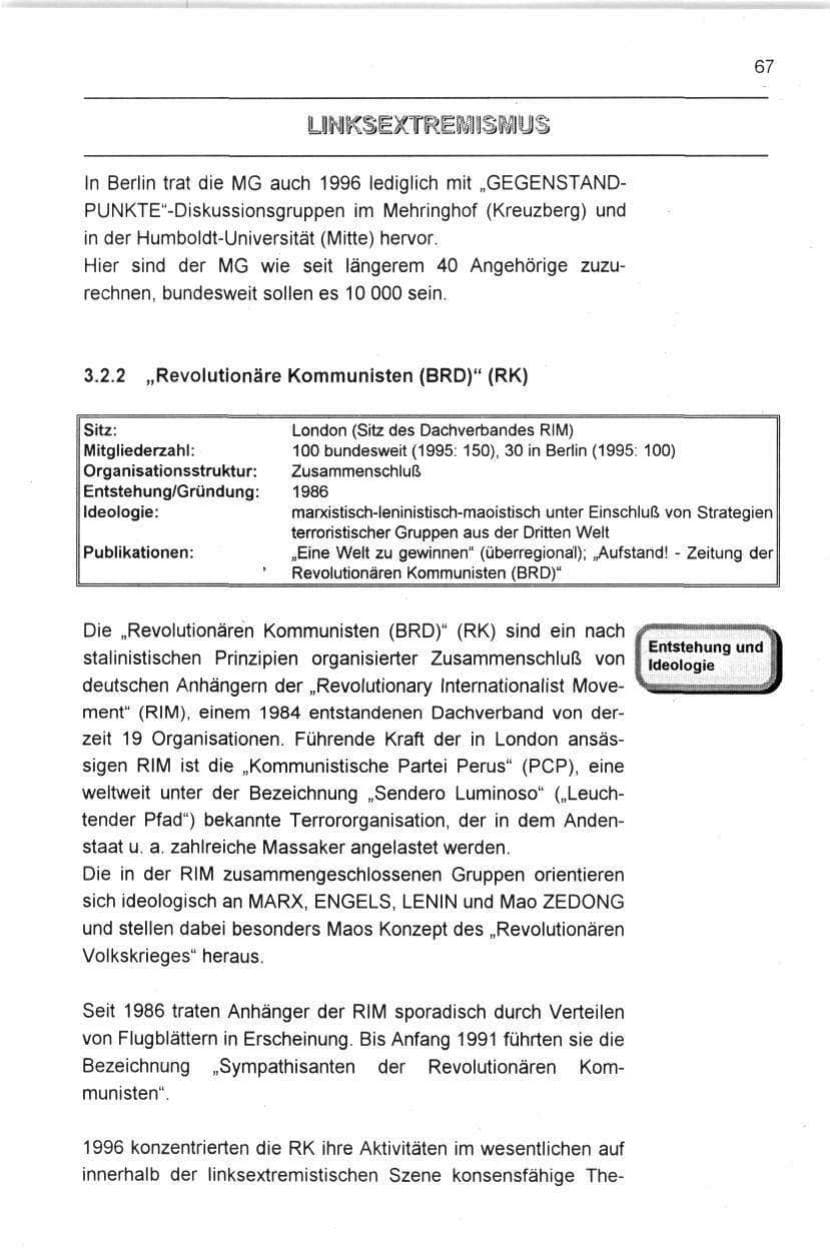 Seite 67 des Verfassungsschutzbericht 1996 Berlin