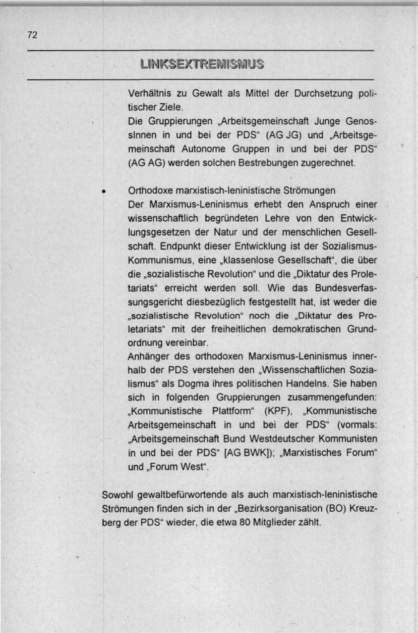 Seite 72 des Verfassungsschutzbericht 1996 Berlin