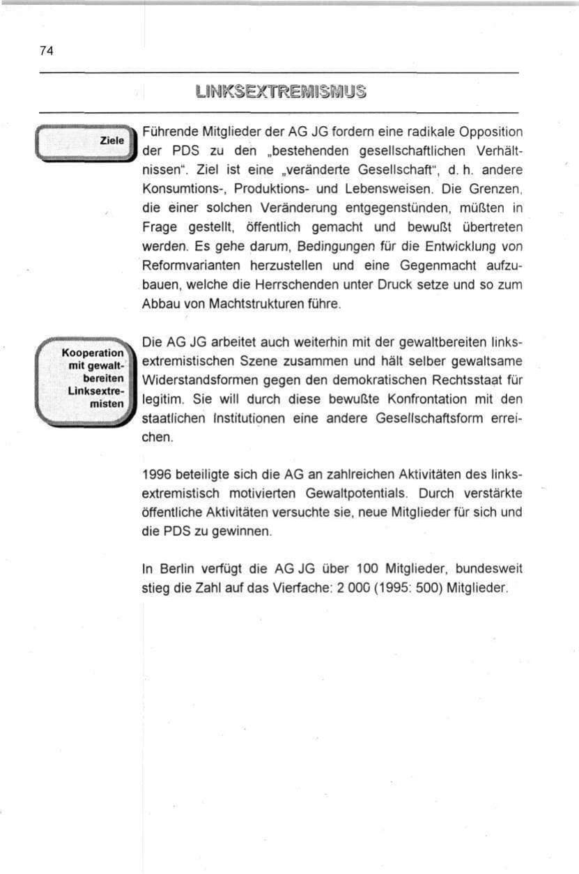 Seite 74 des Verfassungsschutzbericht 1996 Berlin