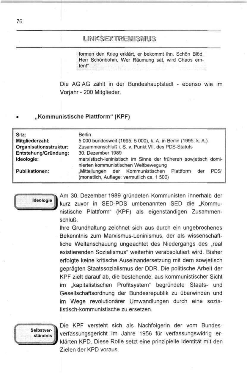 Seite 76 des Verfassungsschutzbericht 1996 Berlin
