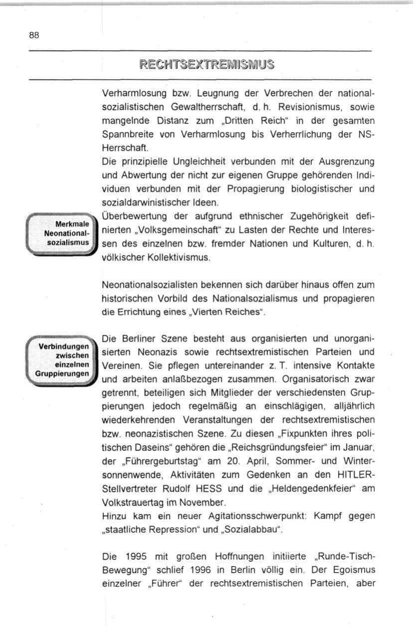 Seite 88 des Verfassungsschutzbericht 1996 Berlin