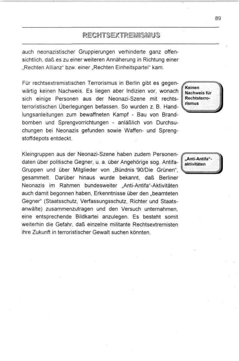 Seite 89 des Verfassungsschutzbericht 1996 Berlin