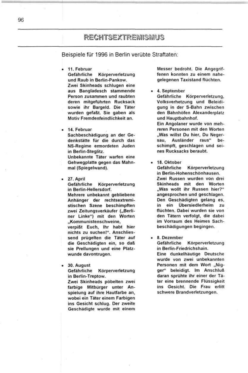 Seite 96 des Verfassungsschutzbericht 1996 Berlin