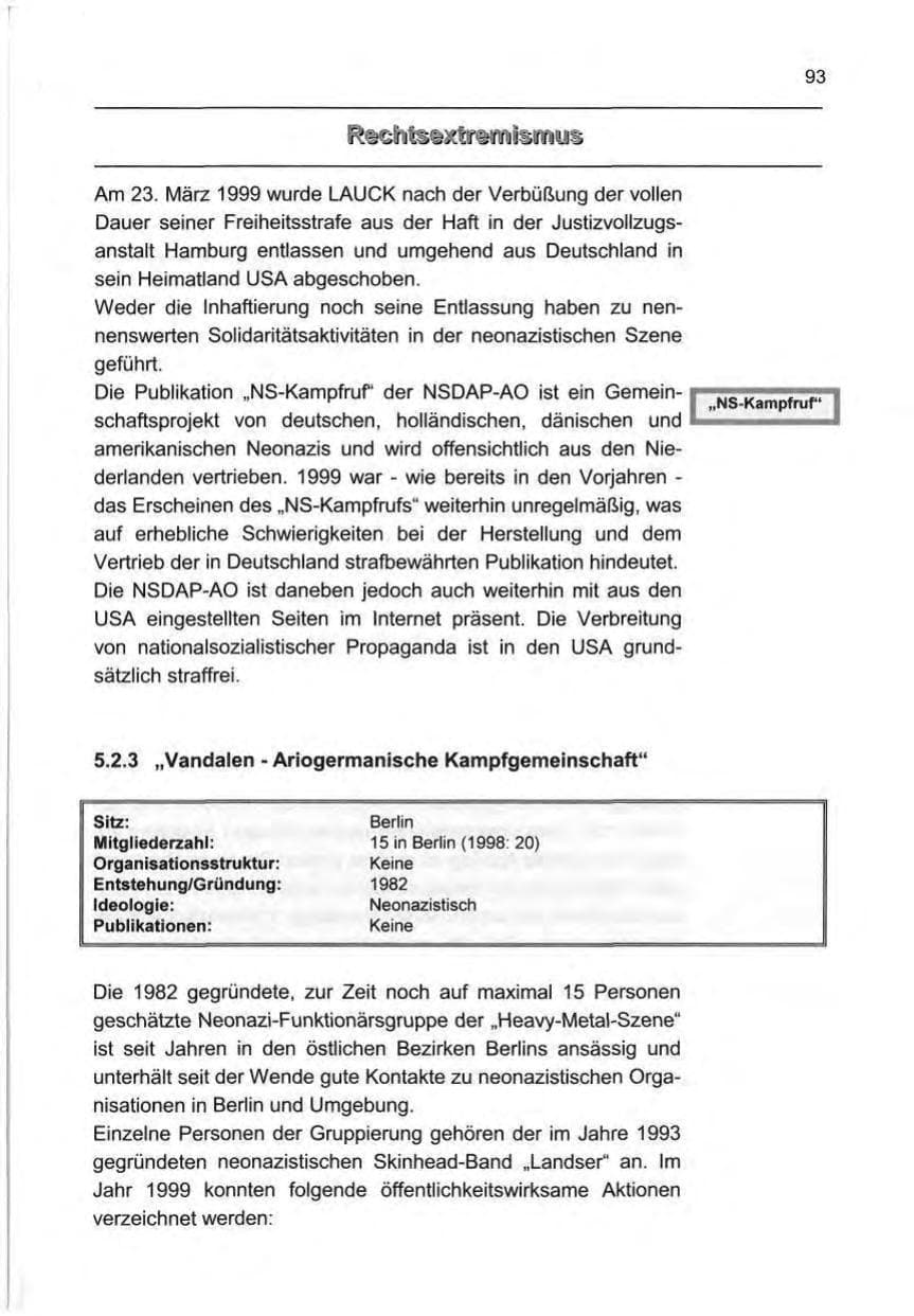 Seite 102 des Verfassungsschutzbericht 1999 Berlin