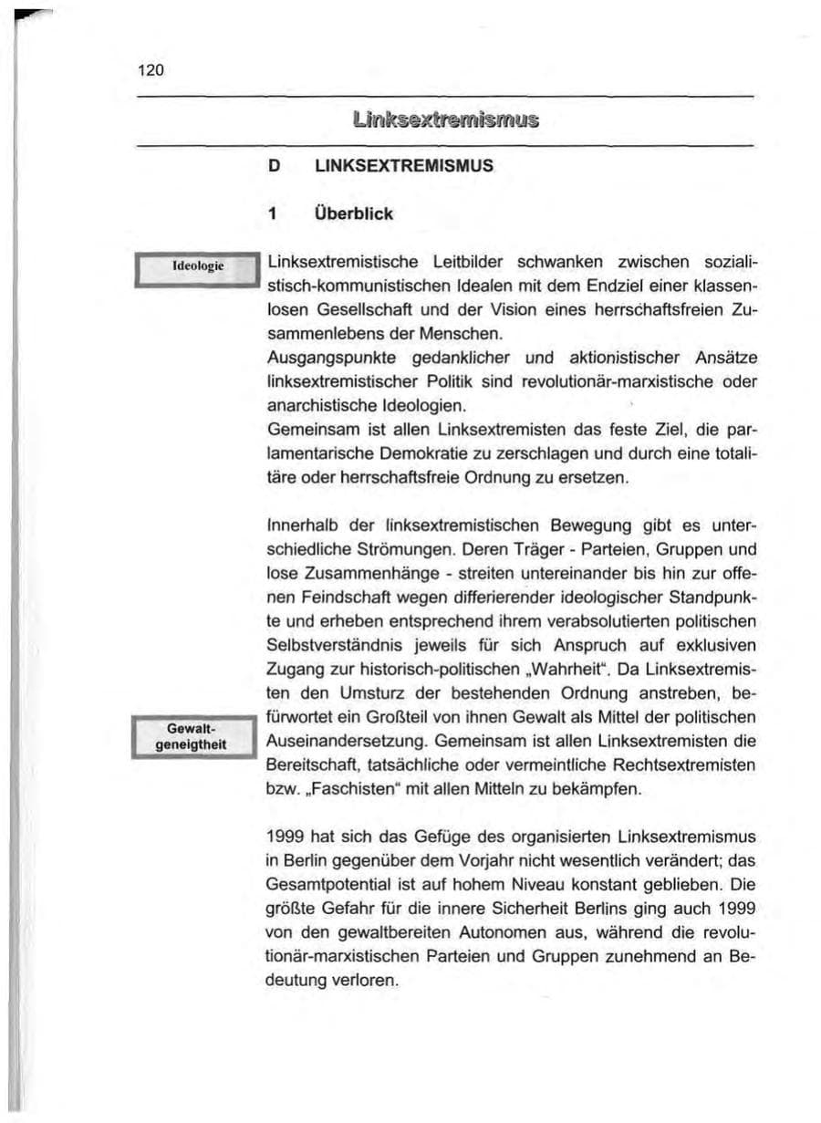 Seite 129 des Verfassungsschutzbericht 1999 Berlin