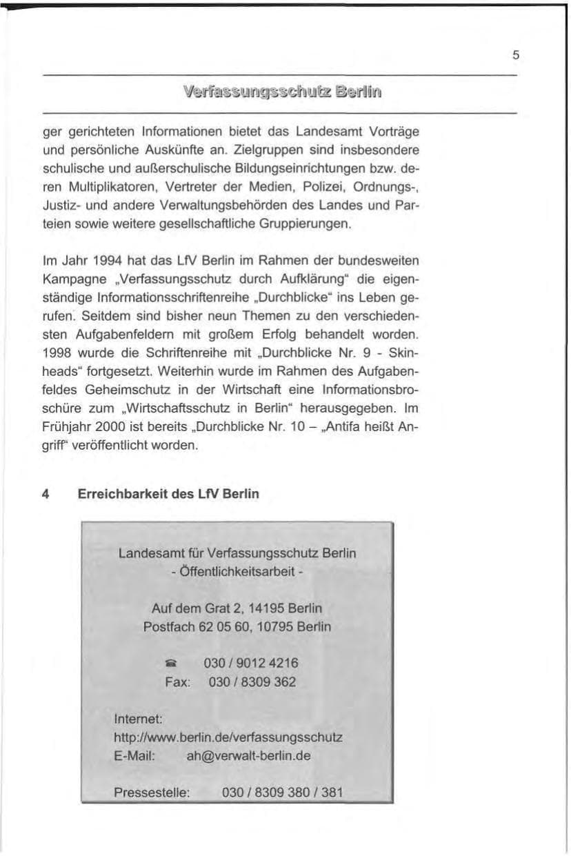 Seite 14 des Verfassungsschutzbericht 1999 Berlin