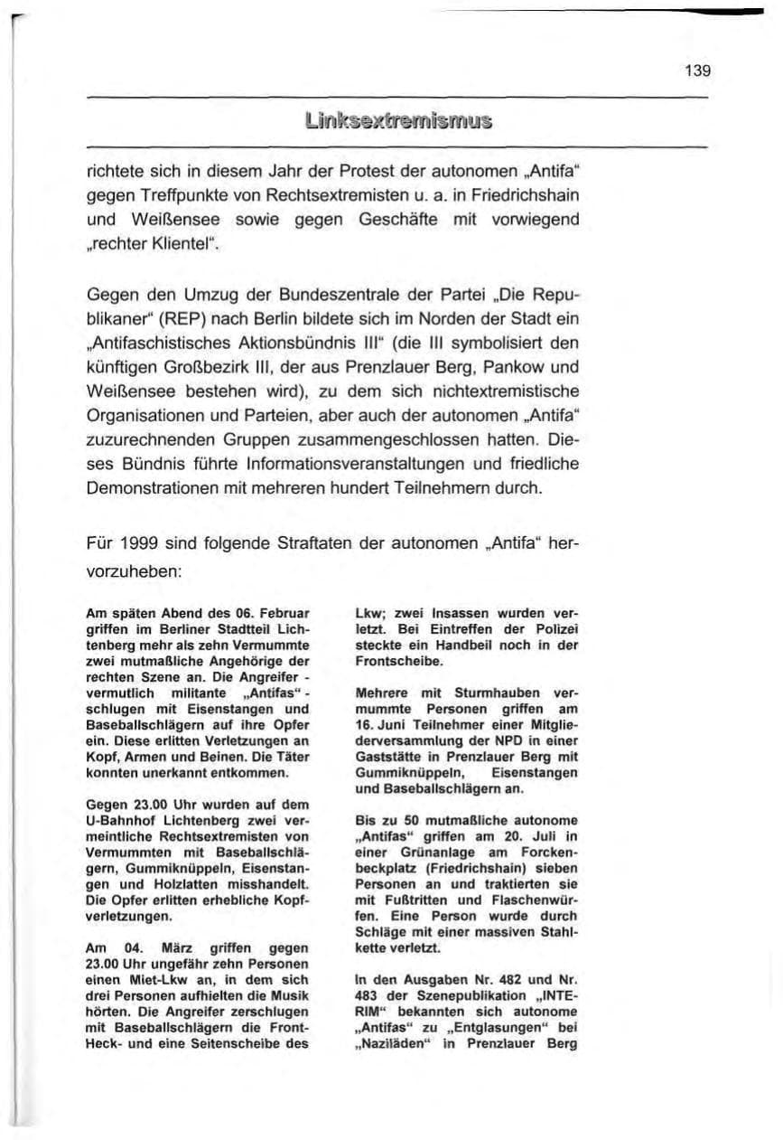 Seite 148 des Verfassungsschutzbericht 1999 Berlin