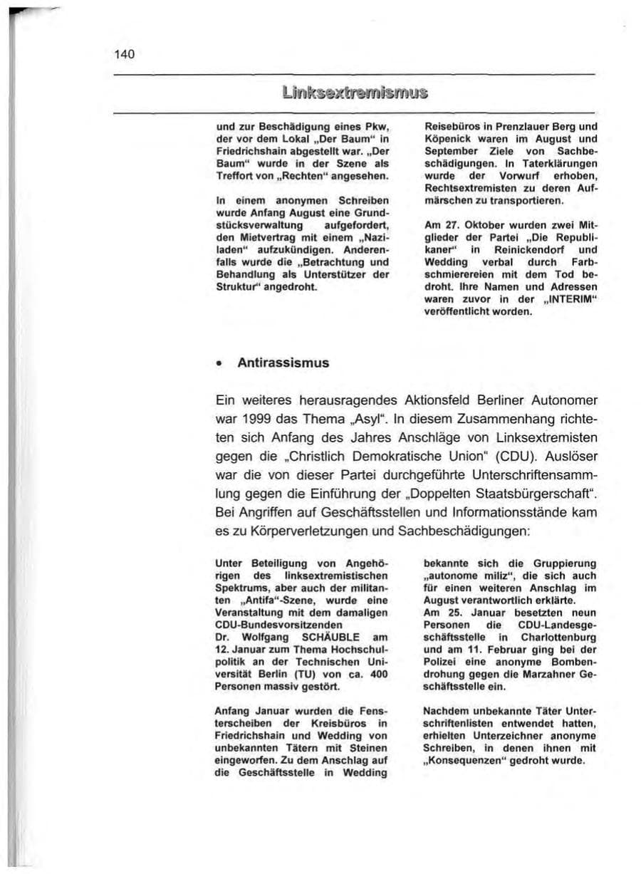 Seite 149 des Verfassungsschutzbericht 1999 Berlin