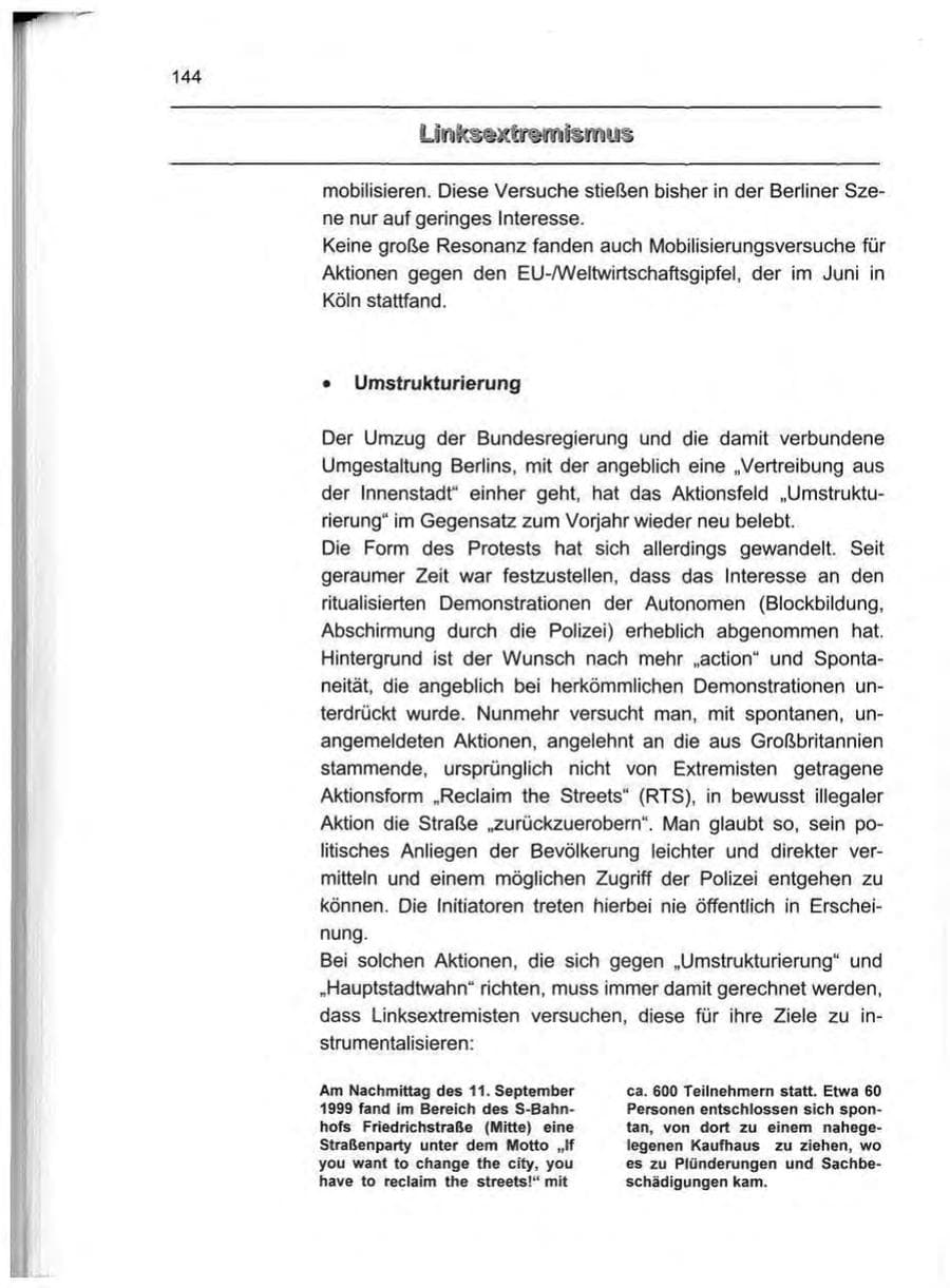 Seite 153 des Verfassungsschutzbericht 1999 Berlin
