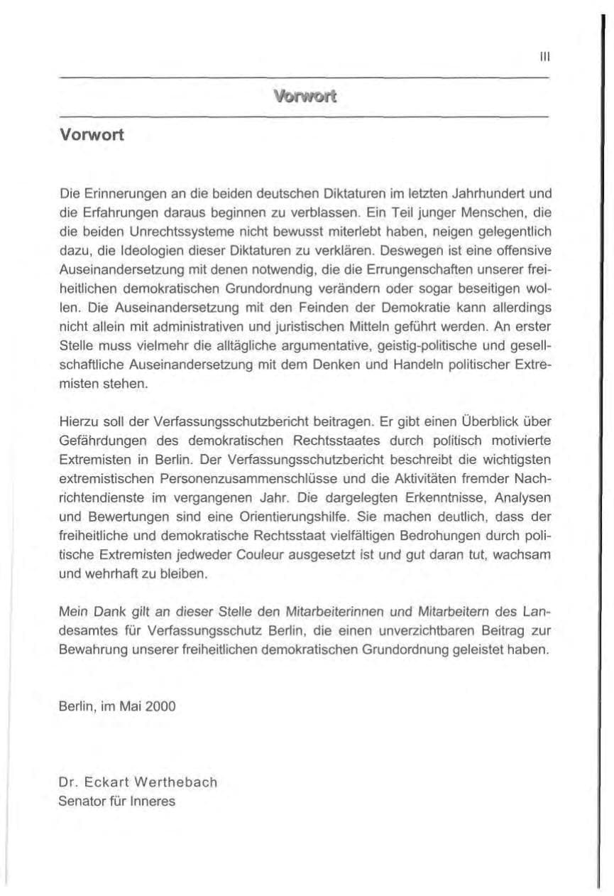 Seite 4 des Verfassungsschutzbericht 1999 Berlin