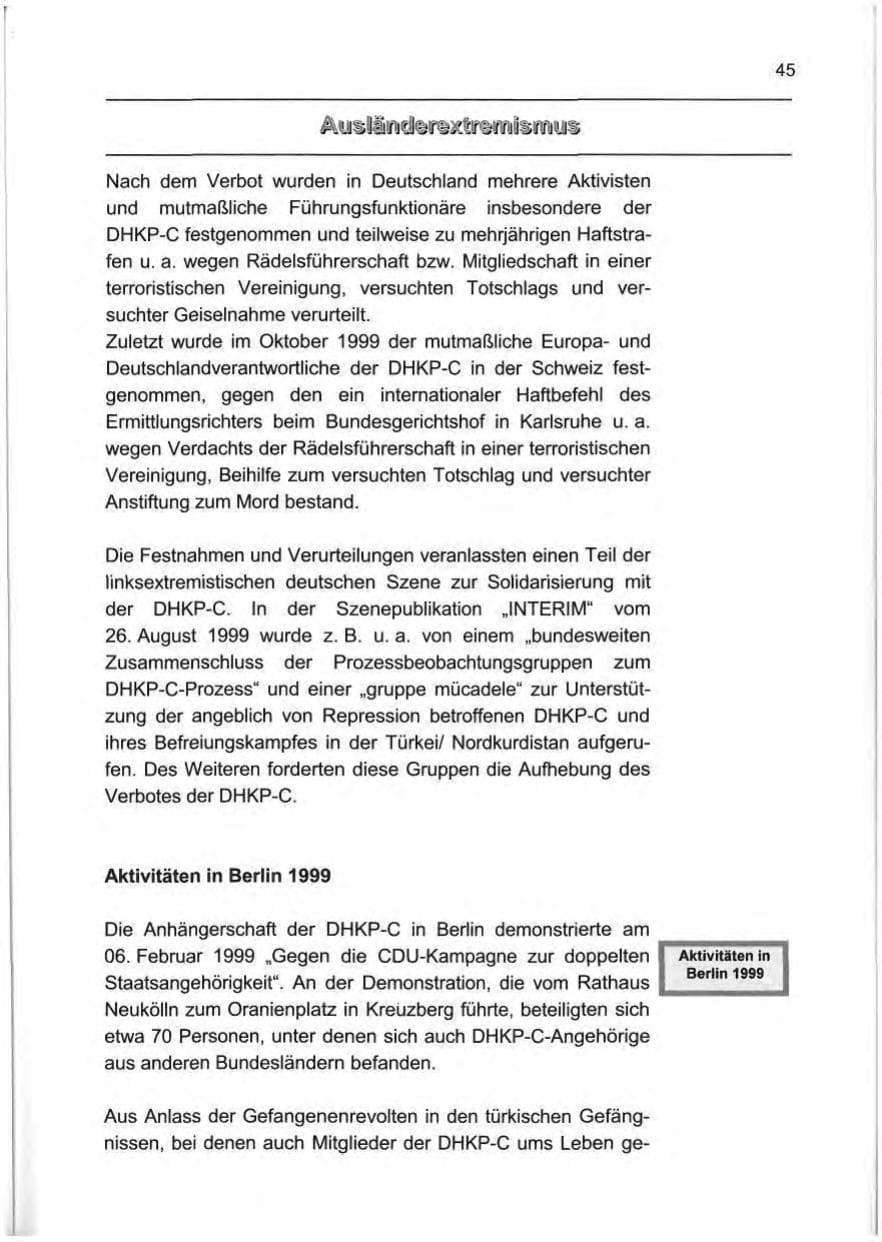 Seite 54 des Verfassungsschutzbericht 1999 Berlin