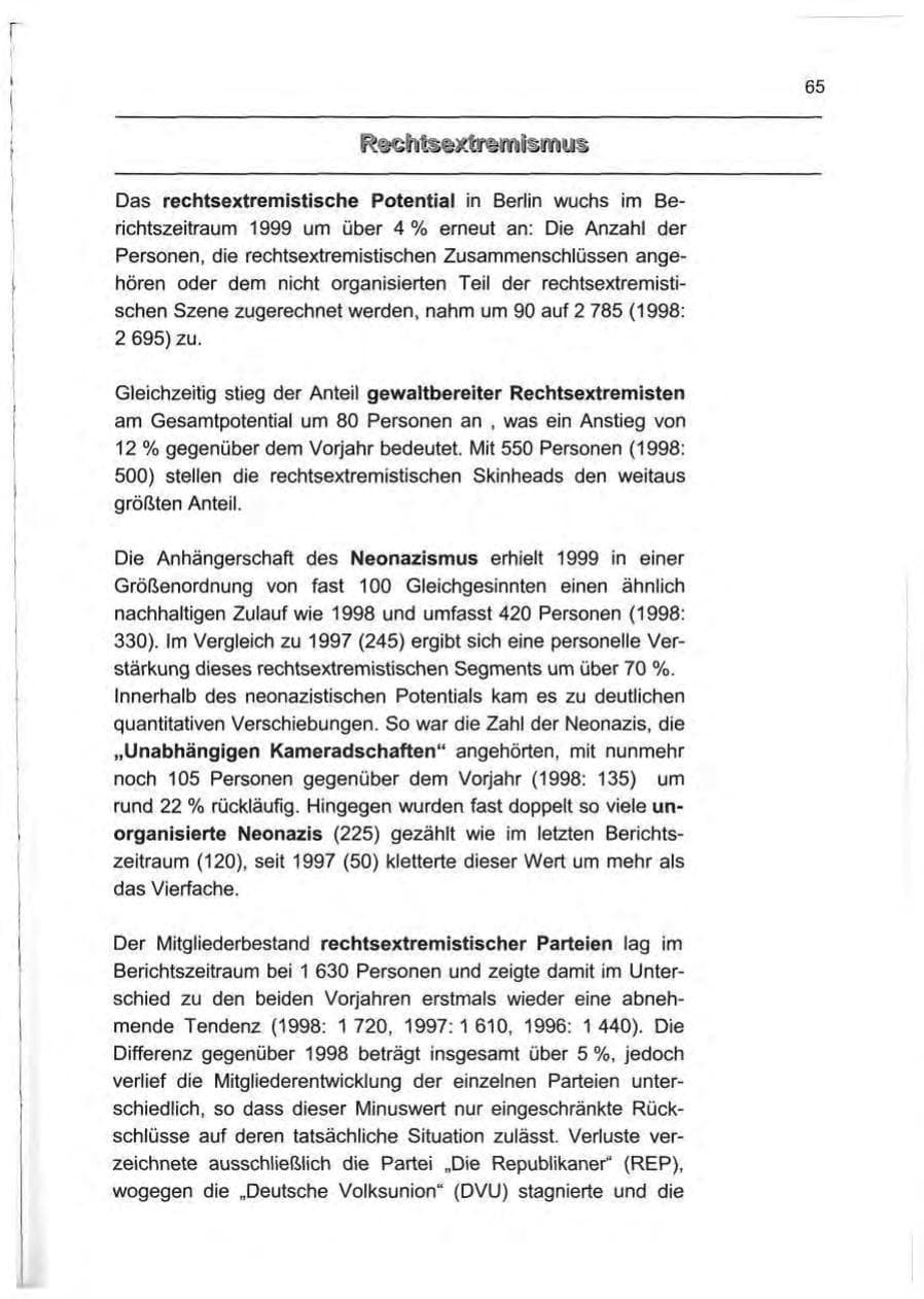 Seite 74 des Verfassungsschutzbericht 1999 Berlin
