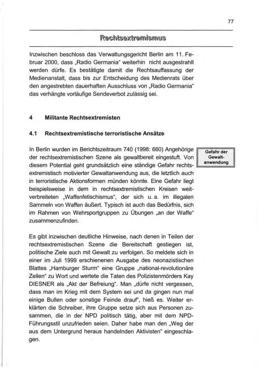Seite 86 des Verfassungsschutzbericht 1999 Berlin