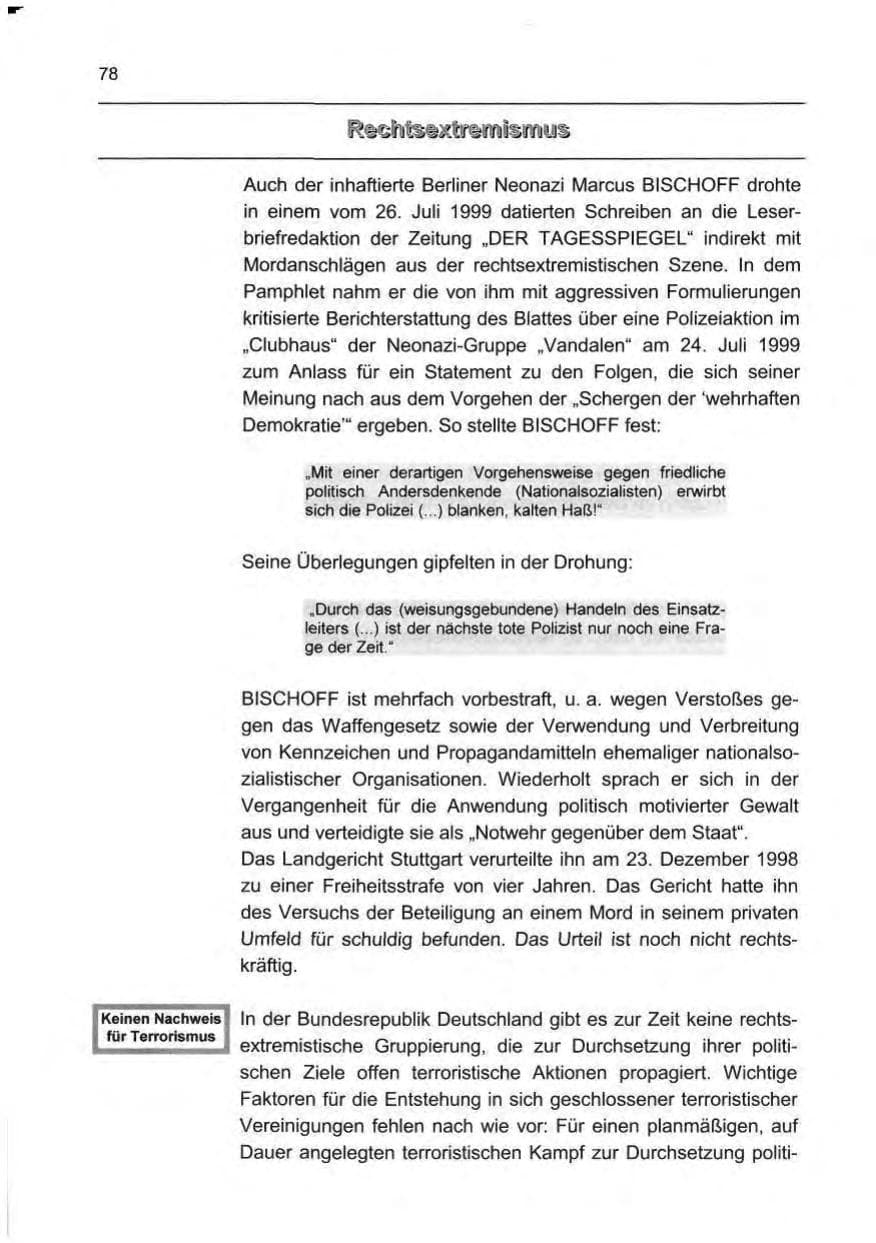 Seite 87 des Verfassungsschutzbericht 1999 Berlin
