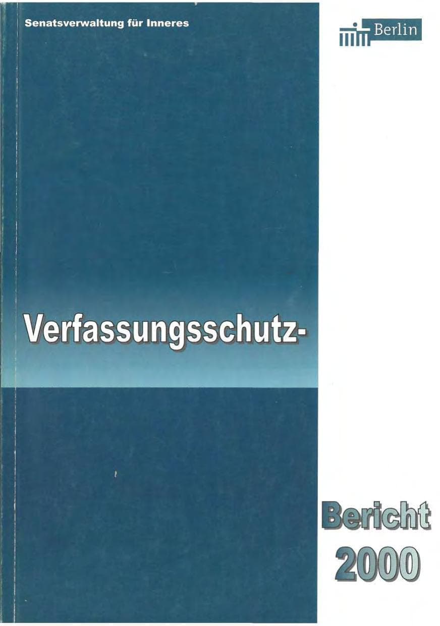 Seite 1 des Verfassungsschutzbericht 2000 Berlin