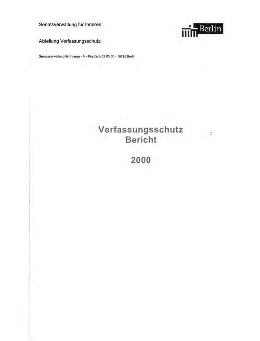 Seite 2 des Verfassungsschutzbericht 2000 Berlin